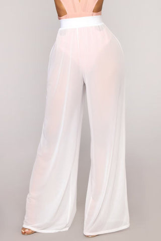 Sheer Mesh High-Waist Wide-Leg Pants