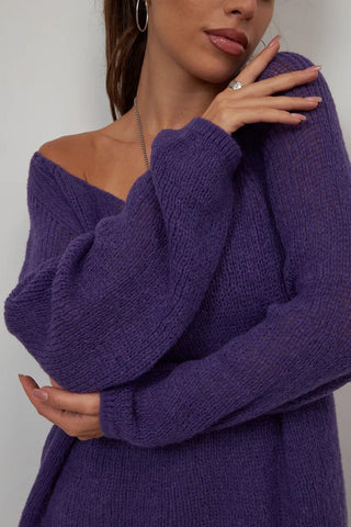 Sheer V-Neck Loose Knit Sweater