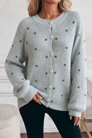 Polka Dot Knit Button-Front Cardigan