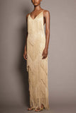 Fringe V-Neck Sleeveless Maxi Casual Dress