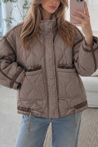 Quilted Stand-Collar Zip Front Jacket