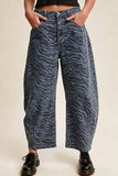 Zebra Print High-Waist Barrel Jeans