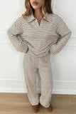 Striped Long Sleeve Collared Loungewear Set