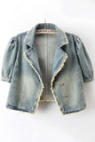 Raw Hem Puff Sleeve Denim Jacket