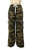 Rhinestone Camo Drawstring Cargo Pants