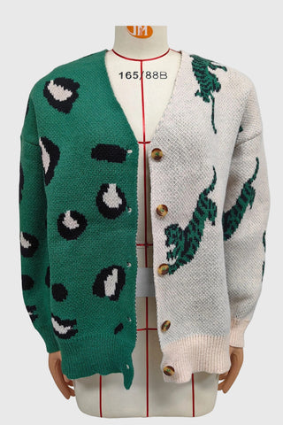 Animal Print V-Neck Button Front Cardigan