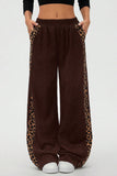 Leopard Print Side Stripe Wide Leg Casual Pants