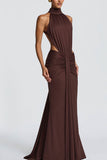 Ruched High-Neck Bodycon Maxi Dress