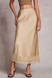 Lace Hem Satin Slip Midi Skirt