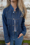 Stand-Collar Button-Front Denim Jacket