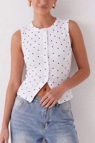 Button-Front Polka Dot Tank Top