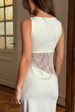 Sleeveless Lace Panel Midi Dress