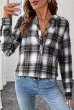 Plaid V-Neck Button-Front Long Sleeve Shirt