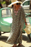 V-Neck Floral Maxi Casual Dress