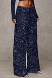 Sequin Drawstring Wide-Leg Casual Pants