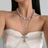Layered Cross Heart Pendant Necklace