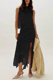 Elegant Lace Trim Skirt Set