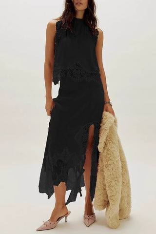 Elegant Lace Trim Skirt Set