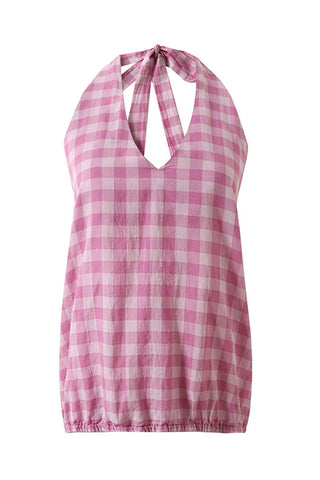 Gingham Halter Neck Tank Top