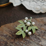 Floral Pearl Enamel Brooch