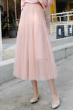 Sheer Tulle High-Waist A-Line Midi Skirt