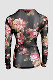 Sheer Floral Long Sleeve Crew Neck Top