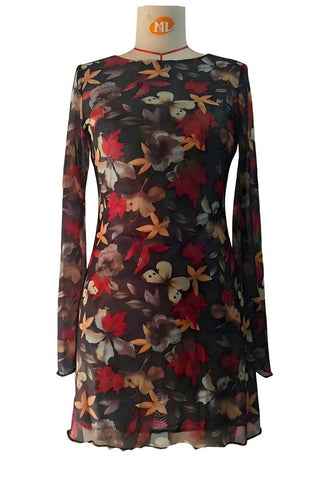 Floral Sheer Sleeve Mini Casual Dress