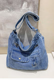 Zippered Pocket Denim Hobo Bag