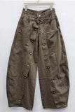High-Waist Button-Front Barrel Jeans