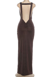 Rhinestone Open Back Maxi Casual Dress