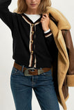 Striped Trim V-Neck Button Cardigan
