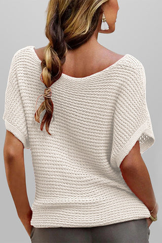 Open Knit Scoop Neck Short Sleeve Sweater