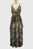 Tiered V-Neck Ruched Maxi Dress