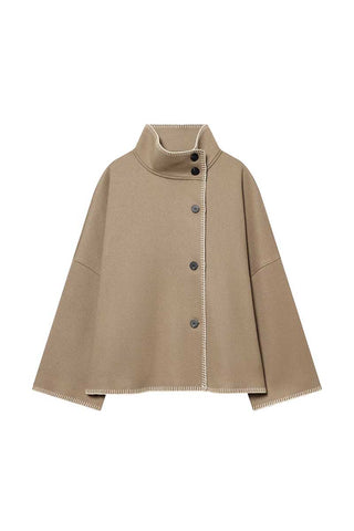 Mock Neck Contrast Stitch Button Front Jacket
