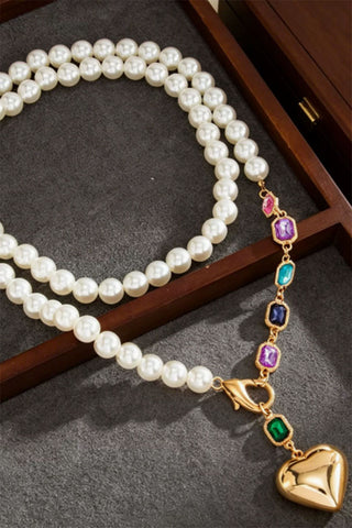 Multi-Strand Pearl Heart Pendant Necklace