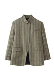 Plaid Stand-Collar Single-Button Blazer