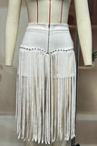 Studded High-Waist Fringe Midi Skirt