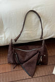 Suede Zipper Detail Slouchy Shoulder Bag