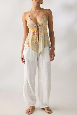 Floral Halter Tie-Front Tank