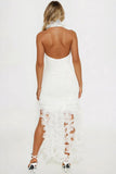 Ruched Halter Ruffle High-Low Casual Dress