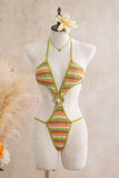 Striped Ring Cutout Halter Swimsuit