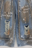 Distressed Wide-Leg Denim Pants
