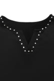 Studded V-Neck Ruched Side-Tie Blouse