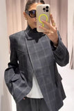 Plaid Stand-Collar Single-Button Blazer