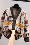 Cat Print V-Neck Cardigan