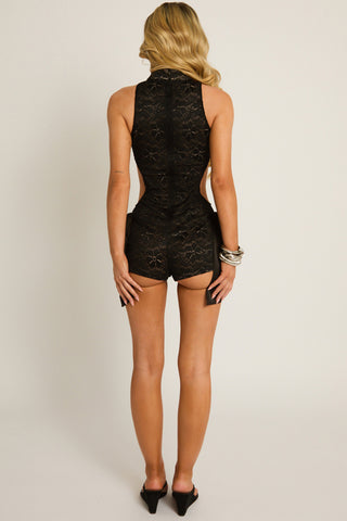 Lace Halter Romper with Sash Detail