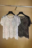Sheer Floral Lace Crew Neck Top
