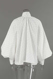 Polka Dot Puff Sleeve Mock Neck Blouse