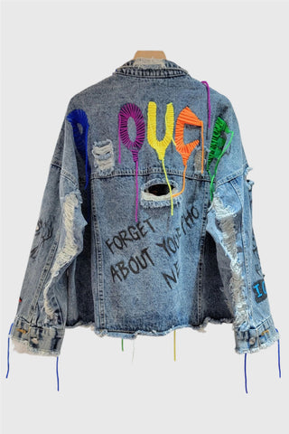 Studded Frayed Denim Jacket