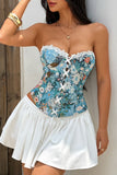 Floral Lace-Up Sweetheart Corset Top
